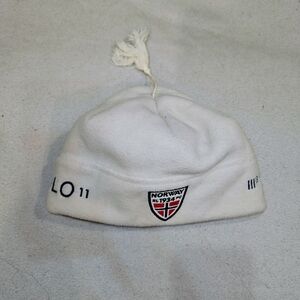 Polo By Ralph Lauren White Fleece Beenie with Norway Emblem